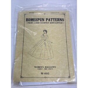 Homespun W-005 Womens Civil War Ballgown Pattern 1860s Sz 20-24 Uncut